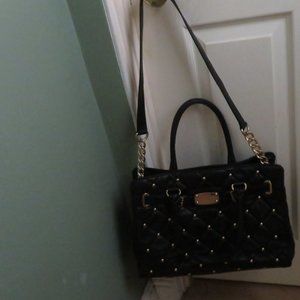 MICHAEL KORS HAMILTON Studded black Quilted Purse gold handbag soft leather